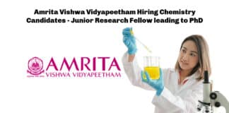 Amrita Vishwa Vidyapeetham Hiring Chemistry Candidates - Junior Research Fellow leading to PhD