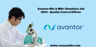 Avantor BSc & MSc Chemistry Job 2022 - Quality Control Officer