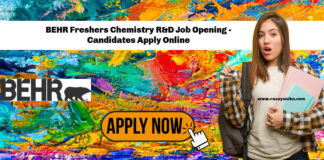 BEHR Freshers Chemistry R&D Job Opening - Candidates Apply Online