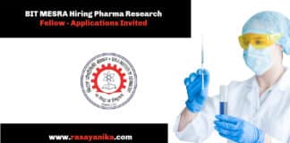 BIT MESRA Hiring Pharma Research Fellow - Applications Invited
