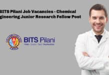 BITS Pilani Job Vacancies - Chemical Engineering Junior Research Fellow Post