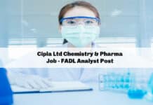 Cipla Ltd Chemistry & Pharma Job - FADL Analyst Post