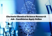 Clarivate Chemical Science Research Job - Candidates Apply Online