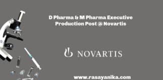 D Pharma & M Pharma Executive Production Post @ Novartis