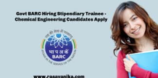 Govt BARC Hiring Stipendiary Trainee - Chemical Engineering Candidates Apply