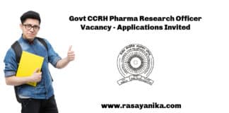 Govt CCRH Pharma Research Officer Vacancy - Applications Invited