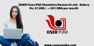 IISER Pune PhD Chemistry Research Job - Salary Rs. 47,000/- + 24% HRA per month