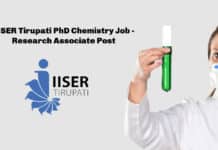 IISER Tirupati PhD Chemistry Job - Research Associate Post