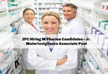 IPC Hiring M Pharma Candidates - Jr. Materiovigilance Associate Post