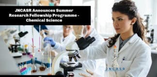 JNCASR Announces Summer Research Fellowship Programme - Chemical Science