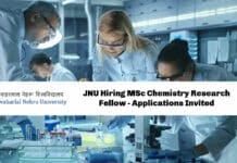 JNU Hiring MSc Chemistry Research Fellow - Applications Invited