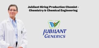 Jubilant Hiring Production Chemist - Chemistry & Chemical Engineering