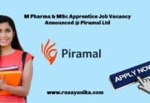 M Pharma & MSc Apprentice Job Vacancy Announced @ Piramal Ltd