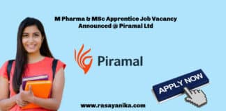 M Pharma & MSc Apprentice Job Vacancy Announced @ Piramal Ltd