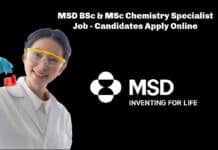 MSD BSc & MSc Chemistry Specialist Job - Candidates Apply Online