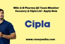 MSc & B Pharma QC Team Member Vacancy @ Cipla Ltd - Apply Now