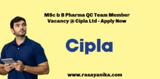 MSc & B Pharma QC Team Member Vacancy @ Cipla Ltd - Apply Now