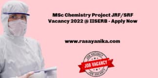 MSc Chemistry Project JRF/SRF Vacancy 2022 @ IISERB - Apply Now