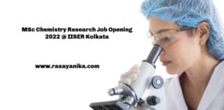 MSc Chemistry Research Job Opening 2022 @ IISER Kolkata