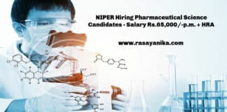 NIPER Hiring Pharmaceutical Science Candidates - Salary Rs.65,000/-p.m. + HRA