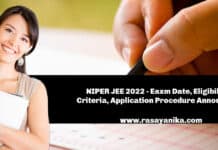 NIPER JEE 2022 - Admission to Maters, Ph.D. &  Integrated PG-PhD Programs