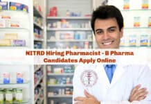 NITRD Hiring Pharmacist - B Pharma Candidates Apply Online