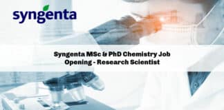 Syngenta MSc & PhD Chemistry Job Opening - Research Scientist