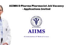 AIIMS D Pharma Pharmacist Job Vacancy - Applications Invited