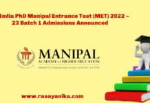 All India PhD Manipal Entrance Test (MET) 2022 – 23 Batch 1 Admissions Announced