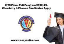 BITS Pilani PhD Program 2022-23 - Chemistry & Pharma Candidates Apply