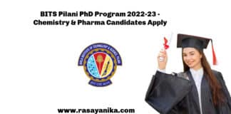 BITS Pilani PhD Program 2022-23 - Chemistry & Pharma Candidates Apply