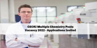 CECRI Multiple Chemistry Posts Vacancy 2022 - Applications Invited