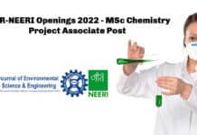 CSIR-NEERI Openings 2022 - MSc Chemistry Project Associate Post