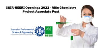 CSIR-NEERI Openings 2022 - MSc Chemistry Project Associate Post