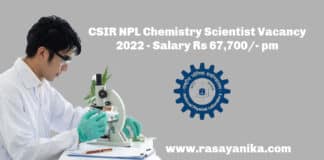 CSIR NPL Chemistry Scientist Vacancy 2022 - Salary Rs 67,700/- pm