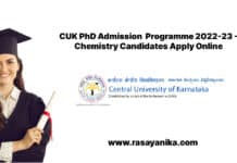 CUK PhD Admission 2022-23 - Chemistry Candidates Apply Online