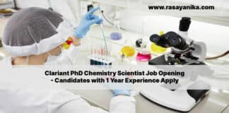Clariant PhD Chemistry Scientist Job Opening - Candidates with 1 Year Experience Apply