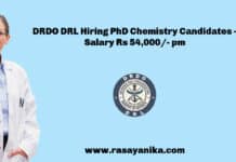 DRDO DRL Hiring PhD Chemistry Candidates - Salary Rs 54,000/- pm