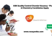 GSK Quality Control Chemist Vacancy - Pharma & Chemistry Candidates Apply