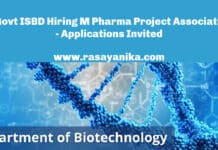 Govt ISBD Hiring M Pharma Project Associate - Applications Invited