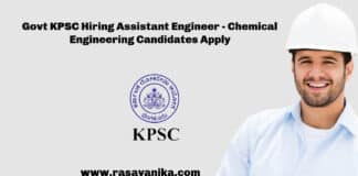 Govt KPSC Hiring Assistant Engineer - Chemical Engineering Candidates Apply