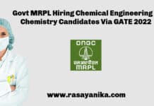 Govt MRPL Hiring Chemical Engineering & Chemistry Candidates Via GATE 2022 - Salary Rs 50,000/- pm