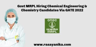 Govt MRPL Hiring Chemical Engineering & Chemistry Candidates Via GATE 2022 - Salary Rs 50,000/- pm