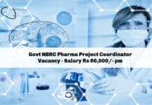 Govt NBRC Pharma Project Coordinator Vacancy - Salary Rs 60,000/- pm