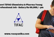 Govt TIFAC Chemistry & Pharma Young Professional Job - Salary Rs 60,000/- pm