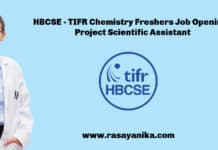 HBCSE - TIFR Chemistry Freshers Job Opening - Project Scientific Assistant