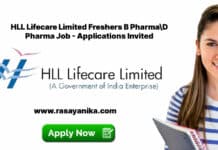 HLL Lifecare Limited Freshers B Pharma\D Pharma Job - Applications Invited