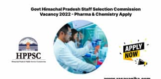 Govt Himachal Pradesh Staff Selection Commission Vacancy 2022 - Pharma & Chemistry Apply