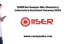 IISER Berhampur BSc Chemistry Laboratory Assistant Vacancy 2022