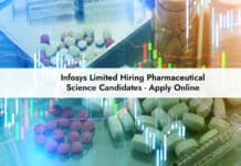 Infosys Limited Hiring Pharmaceutical Science Candidates - Apply Online